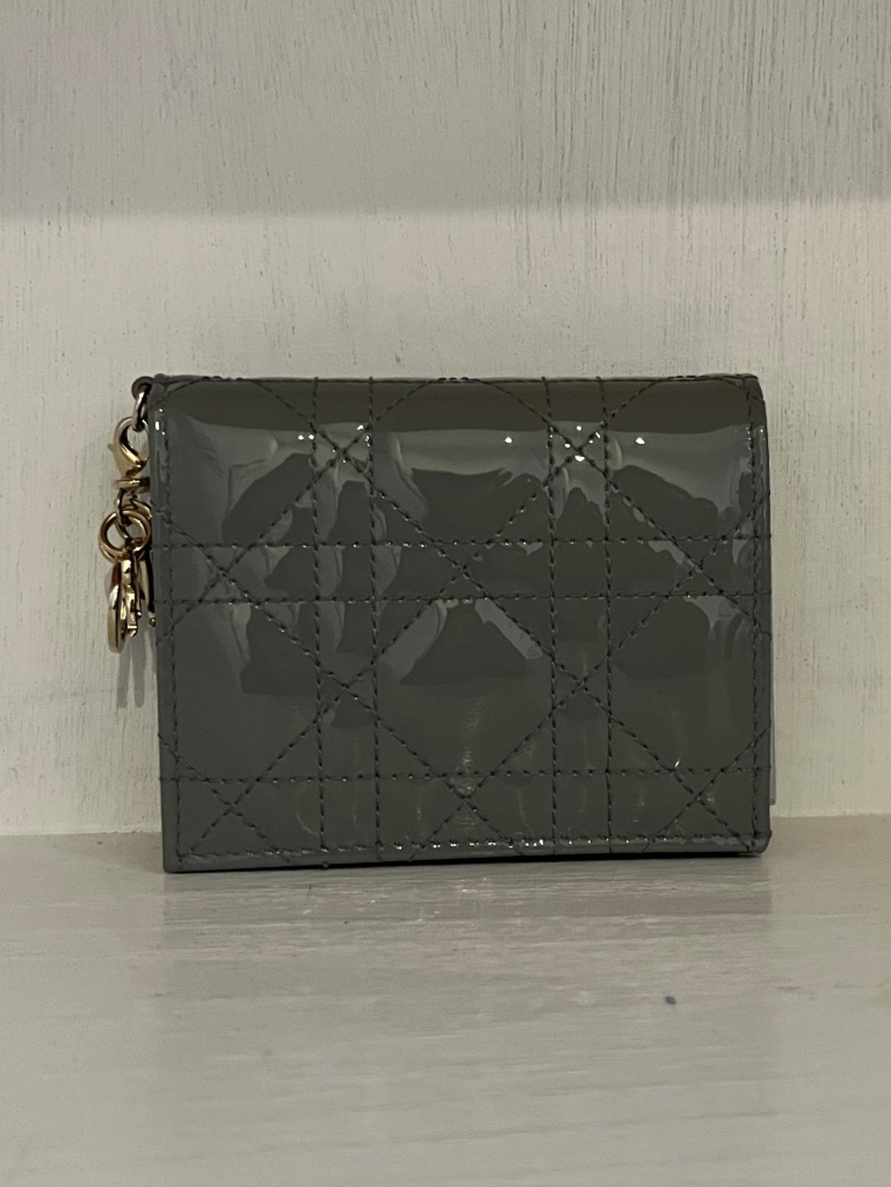 Dior Mini Lady Compact Wallet (Patent Gray)